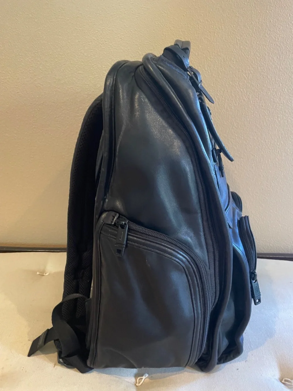 TUMI Black Leather Laptop Backpack